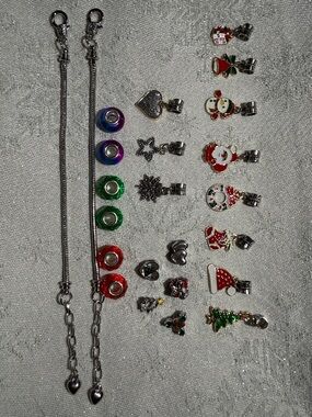 Silver-tone Charm Bracelet Set with Holiday and Colored Bead Charms